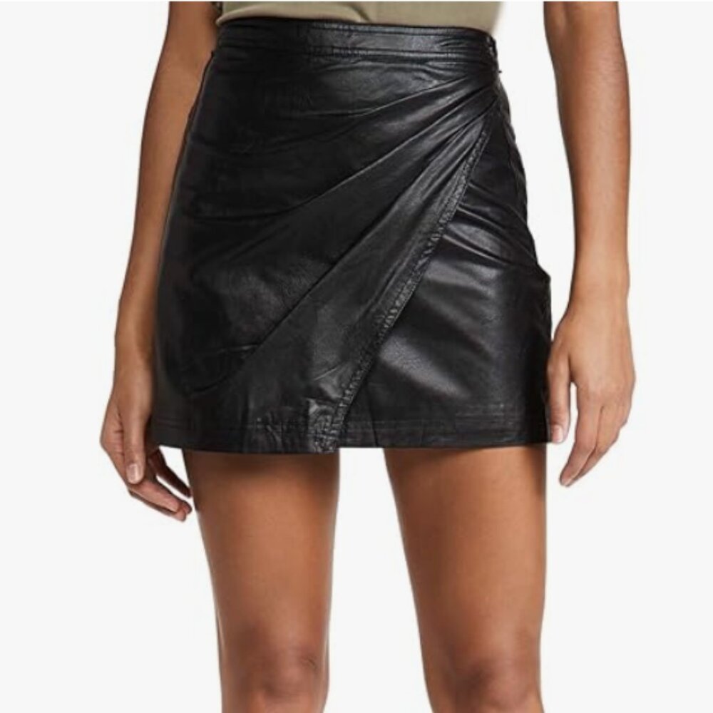 Free People Womens Faux Leather Faux Wrap Mini Skirt Black
